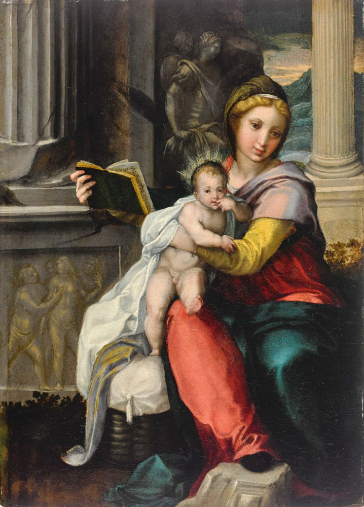 madonna and child with a book